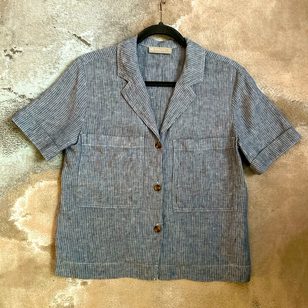 100% Linen Blue Button Down Blouse From Everlane